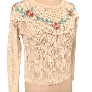 Vintage Floral Crocheted embroidered Sweater Grannycore Kawaii Sz S feminine